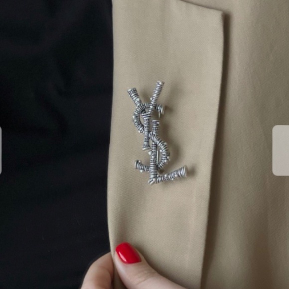 COPY - SAINT LAURENT Metallic  Monogram Brooch - Picture 3 of 6